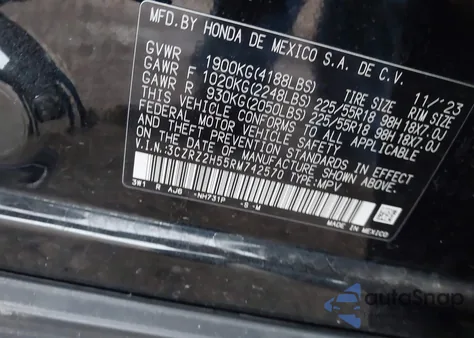 2024 Honda Hr-V Awd Sport/Awd Sport W/O Bsi из США, поврежденный, VIN 3CZRZ2H55RM742570